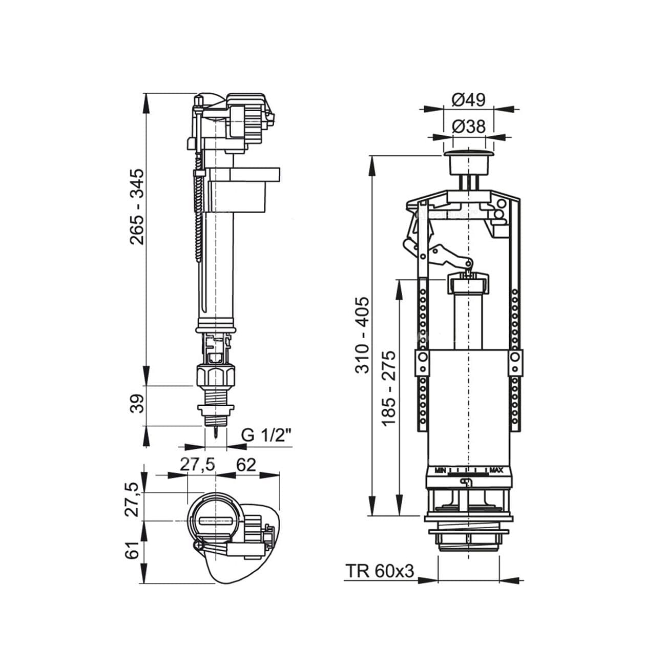 Выпускной комплект со стоп кнопкой и нижним подключением Alcaplast SA2000S 1/2"