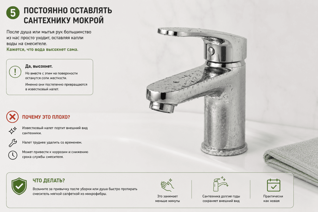 Постоянно оставлять сантехнику мокрой